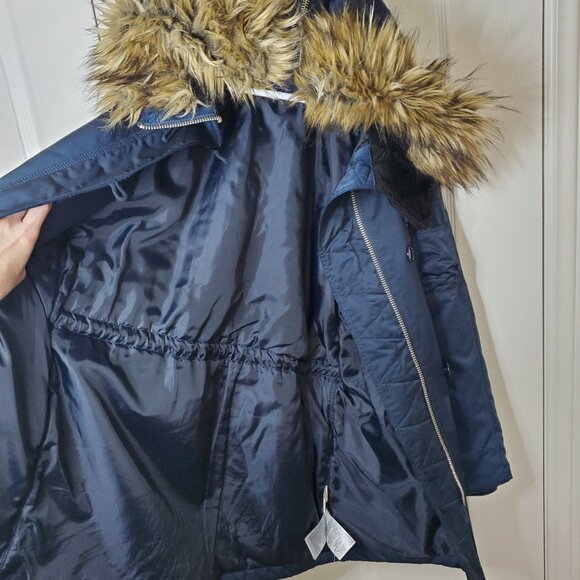 GAP Women’s Hooded Parka Faux Fur Trim Navy Blue Size M - Picture 9 of 10